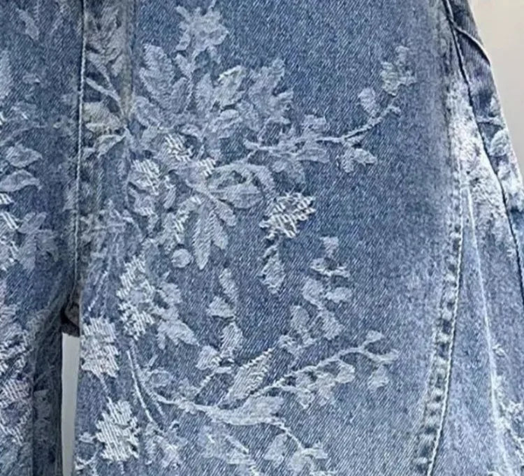 Kids' Casual Wide-Leg Jeans with Jacquard Print - Boys & Girls Big Kids Comfort Fit Spring Autumn Pants