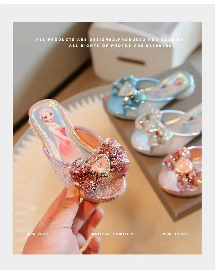 Disney Frozen Elsa Shoes For Girls Children Cartoon Princess Flats Kids Beach Home Shoes Inside Outside Slippers Size 26-36