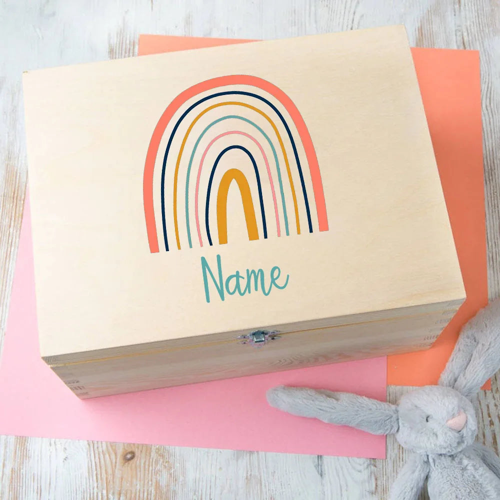 Personalised Baby Rainbow Box Custom Wooden Infat Memory Box Toddler Keepsake Box Newborn Shower Present Baby Birth Stats Gift