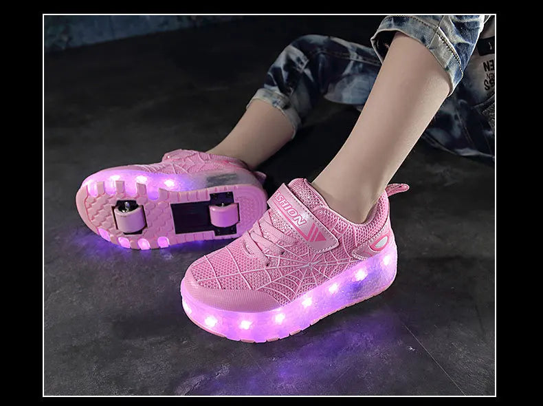 Boys Girls Roller Shoes LED Light Up USB Charging Children Roller Skate Casual Skateboarding Shoes Sports Shoes Kids Sneakers