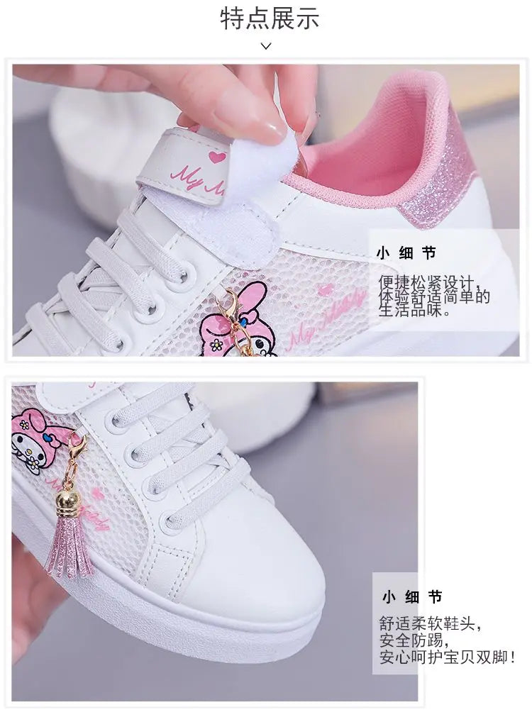 Sanrio hello kitty  spring autumn non-slip net shoes girl casual shoes cartoon board shoes kuromi sports shoes cute Sneakers