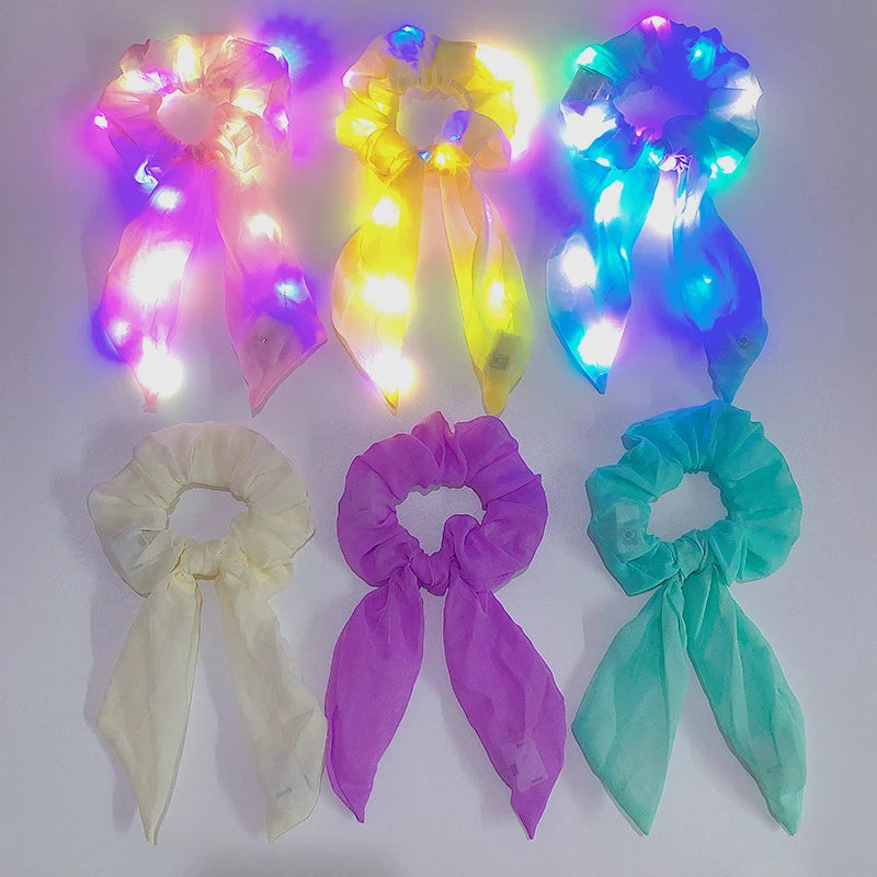 Popular Flashing Light Up hair tie LED Luminous scrunchies Women girls glowing Scrunchy Hair Rope Halloween luminous hairband