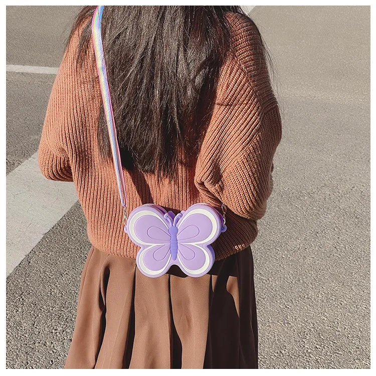 Lovely Bow Children's Silicone Shoulder Bags Cute Butterfly Shape Baby Girls Crossbody Bag Candy Color Kids Small Coin Purse
