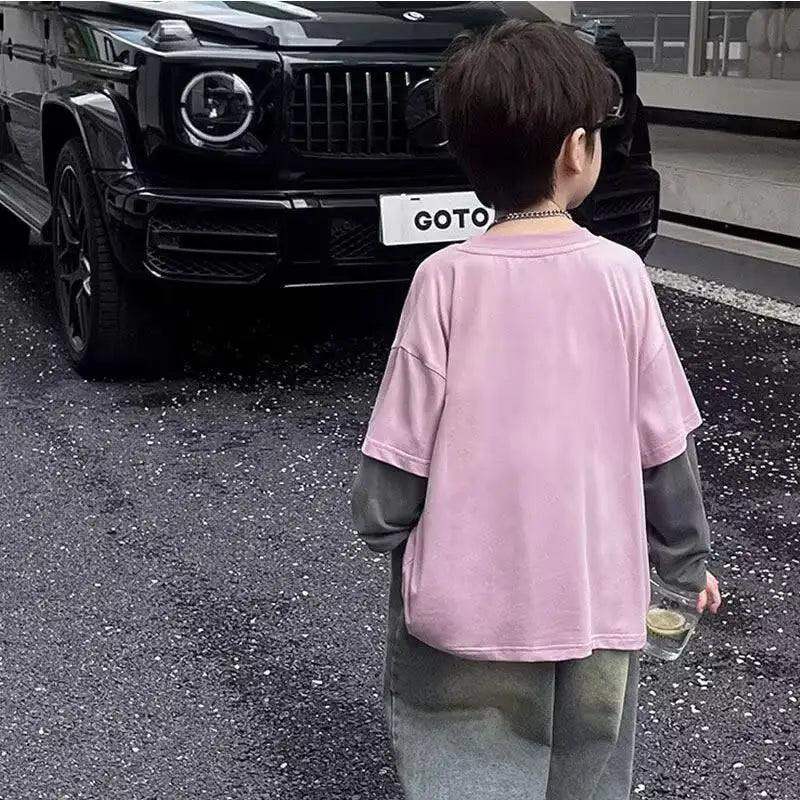 Fake Two Pieces Child Clothes 3 Years Children's Clothing Boys Kids 7 14 T-shirt Boy Tee Elementary Student Men's Graphic Shirts