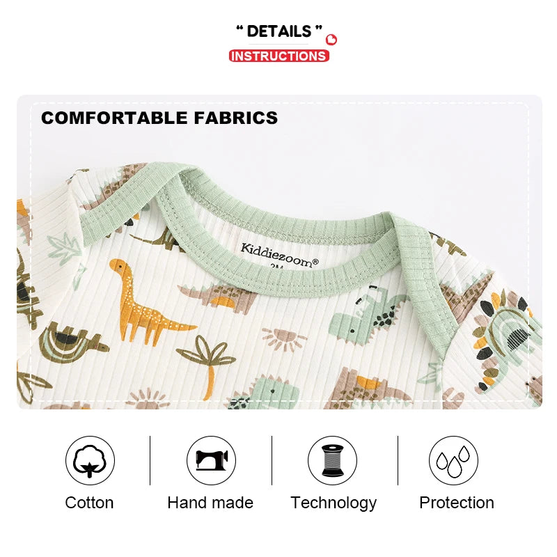 Kiddiezoom unisex summer three piece fashionable cartoon boy and girl jumpsuit 100% pure cotton comfortable newborn set