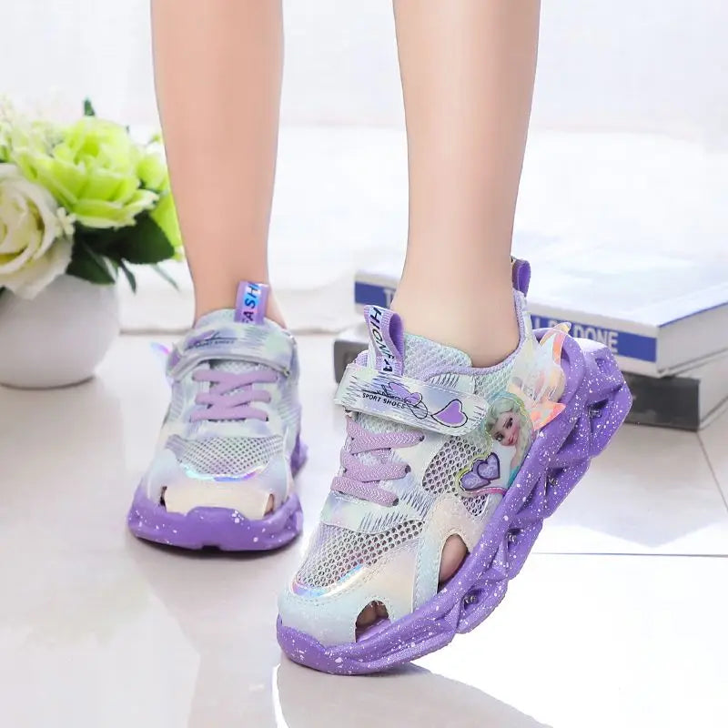 Disney Children's Sandals Women's Summer Girls' Sandals Led Lights Kids' Baby Princess Elsa Beach Pink Purple Shoes Size 22-37