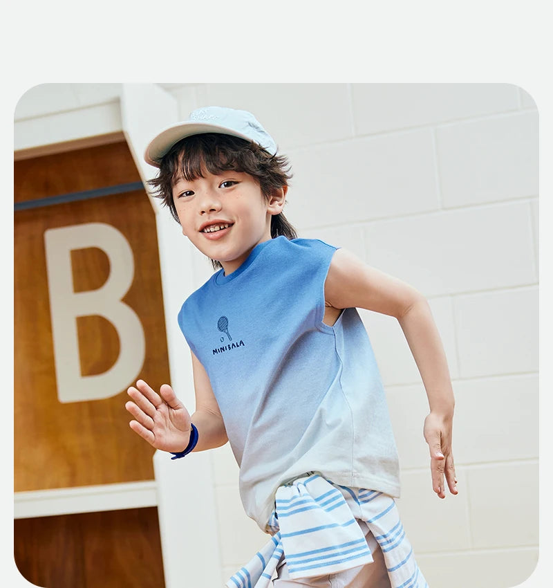 Mini Bala Boys Tank Top Summer New Cotton Tie-Dye Breathable Soft Skin-Friendly Base Layer for Kids