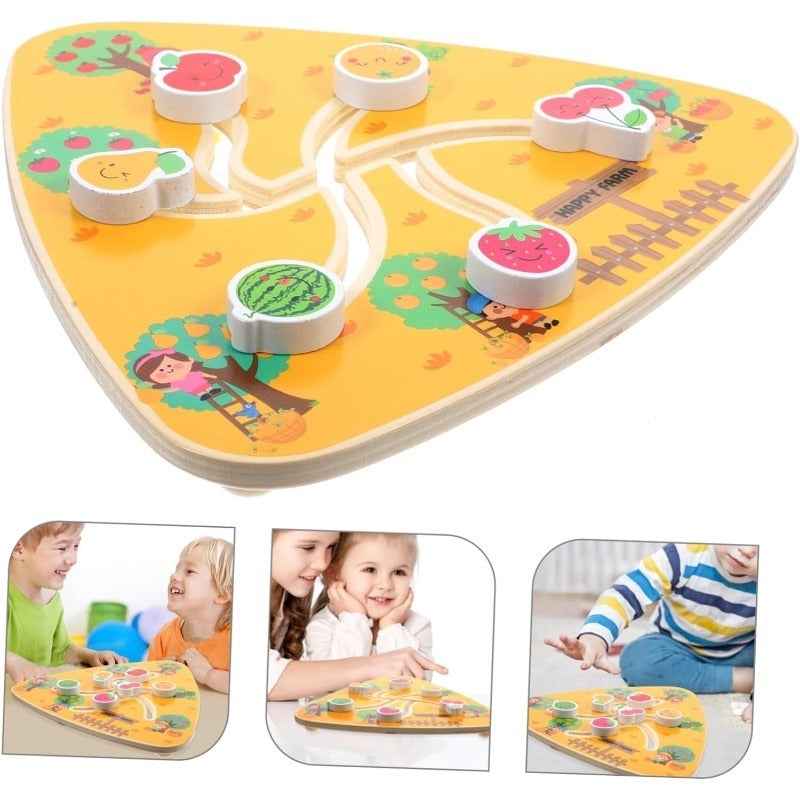 Board Game Toddlers Toy Walking Maze Wooden Chess Board Wooden Fruit Maze Board Movable Maze Board Wood Board Taste Game