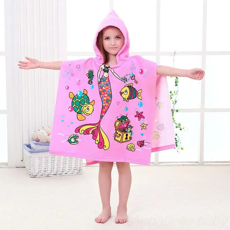 Children Hooded Cloak Beach Towel Kids Swimwear Bath Towel Robes For Boy Girl Toddler Baby Cloak Cape Microfiber Cotton Bathrobe