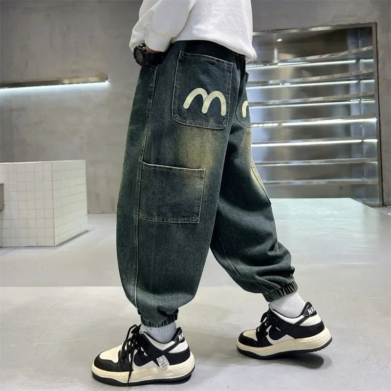 Boys' Fleece-Lined Jeans 2025 New Autumn/Winter Thermal Insulated Trendy Long Pants for Big Tall Kids, Stretchy Fabric Loose Fit