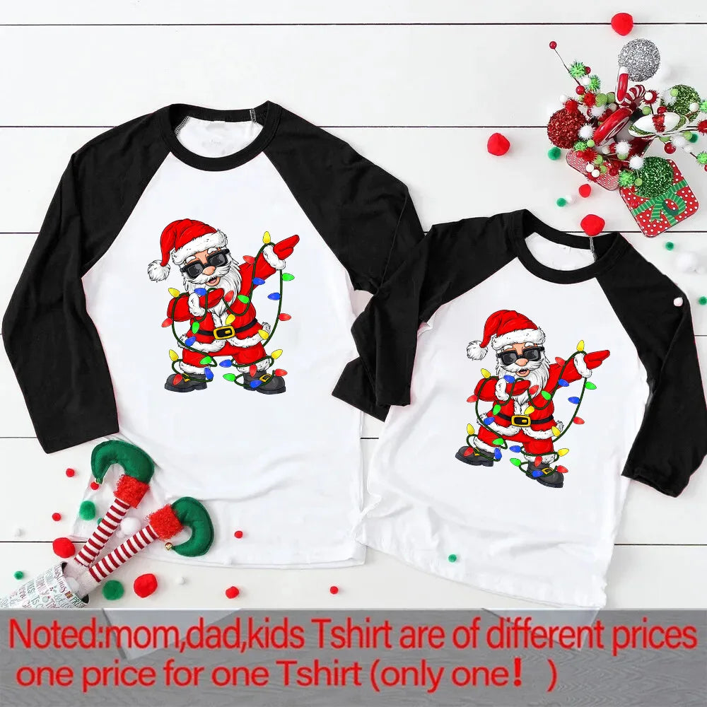 Christmas Santa Claus Family Matching Shirts Adult Kids Raglan Shirt Merry Christmas Family Shirts Xmas Party Outfits