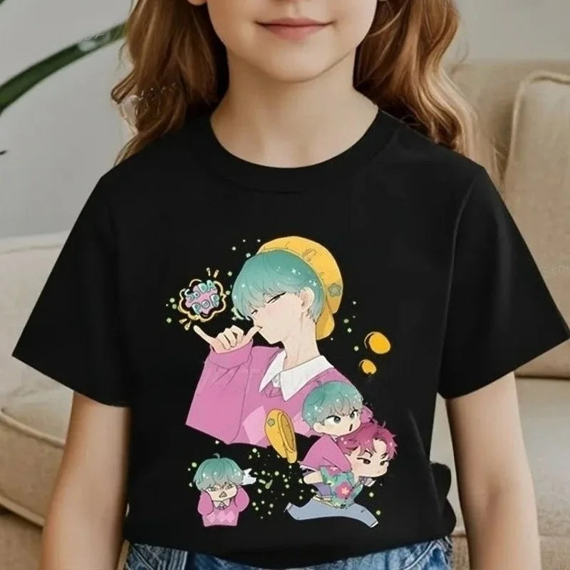 2025 KPop Demon Hunters Girl Boys T-shirt Tops New Fashion Casual Kids T-shirt Short Sleeve Kids Soda Pop Cartoon Harajuku Tee