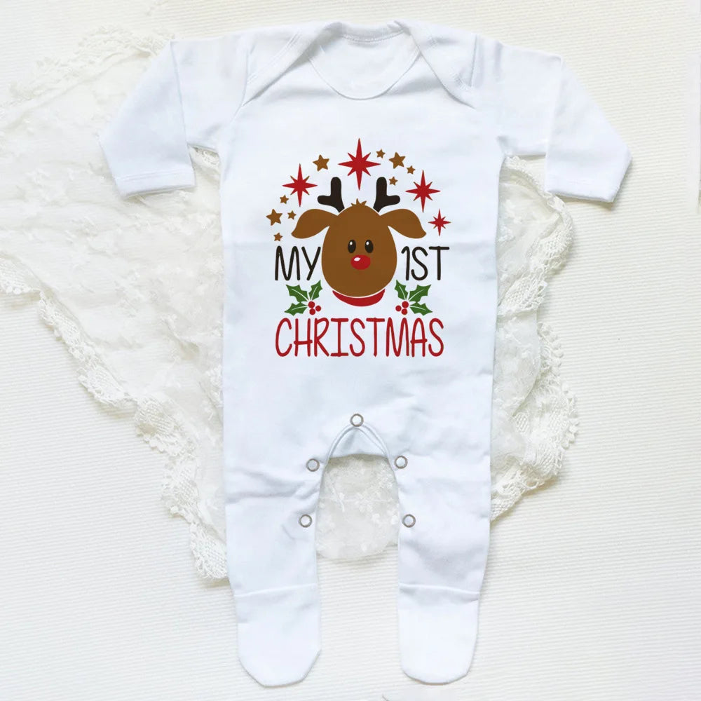 First Christmas Print Baby Sleepsuit Xmas Babygrow Sleepsuit Infant Christmas Gift Boys Girls Clothes Baby Coming Home Outfits
