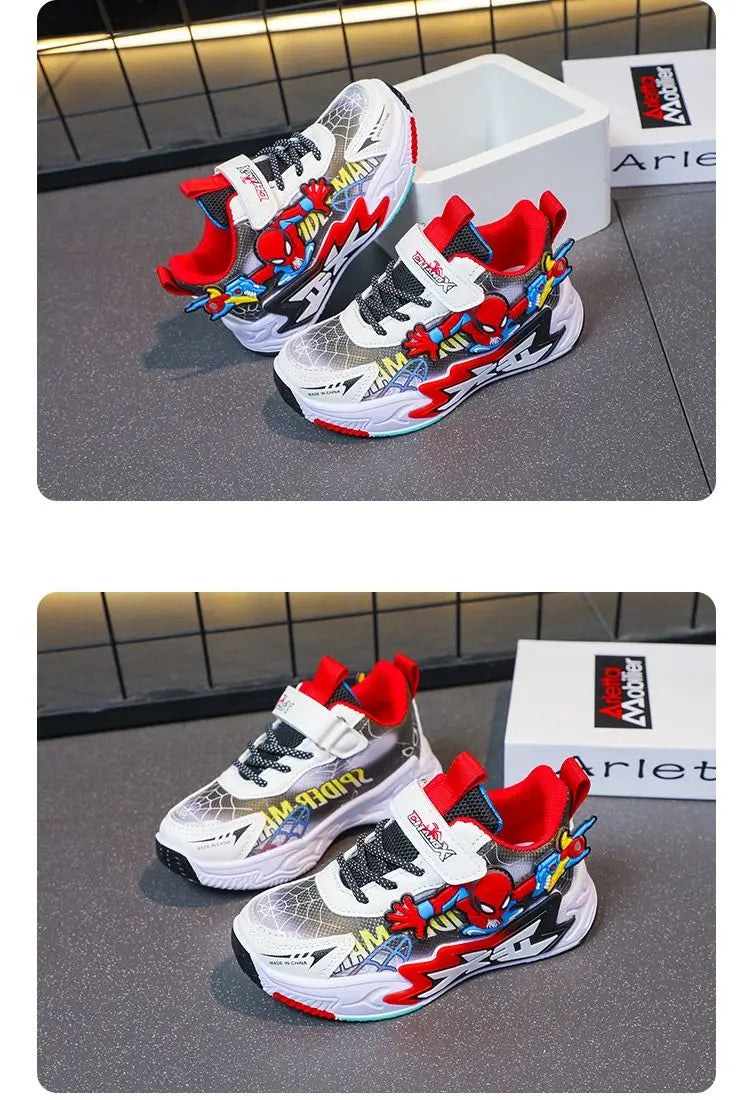 Kids'Casual Shoes Mesh Spider-Man Spring Shoes For Boys Flat Outdoor Basketball Anti-slip Breathable Blue Red Shoes Size 27-38