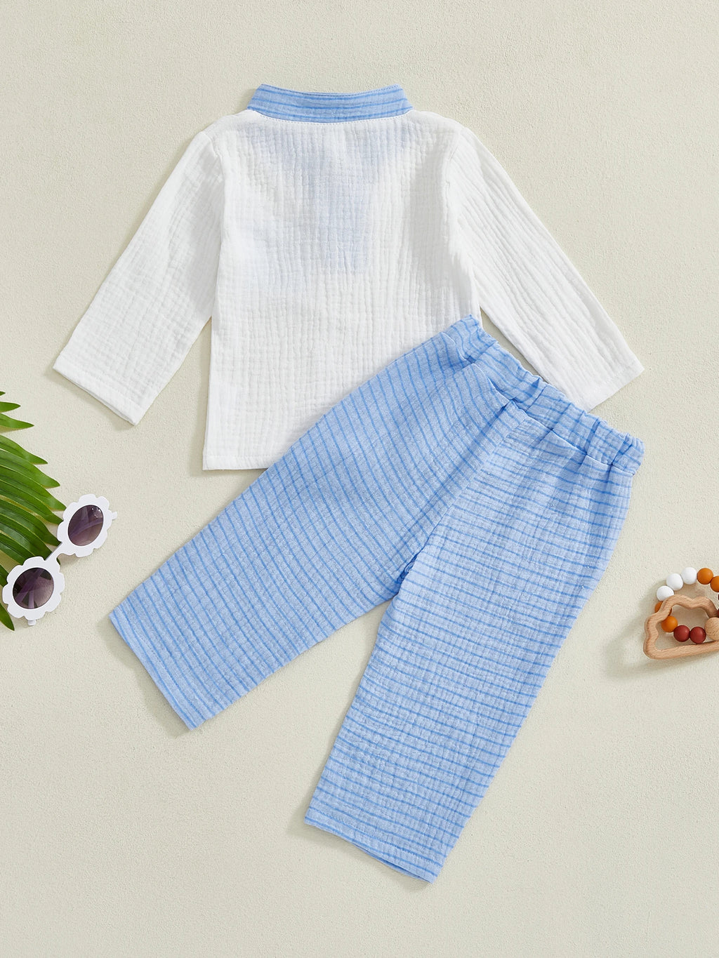 Adorable Infant Autumn Apparel Set Stylish Button-Up Shirt Matching Striped Trousers with Handy Pocket 2 Piece Ensemble
