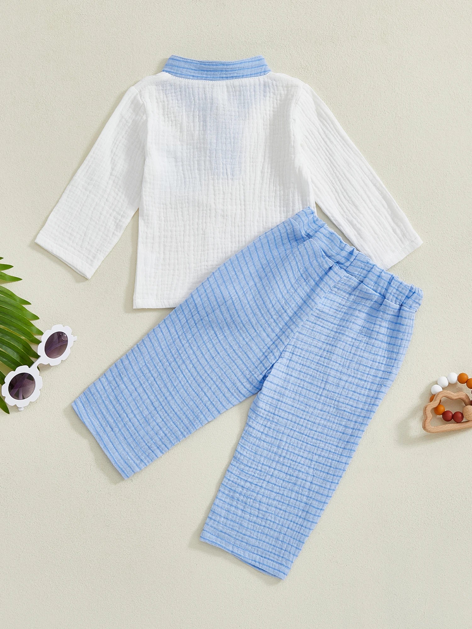 Adorable Infant Autumn Apparel Set Stylish Button-Up Shirt Matching Striped Trousers with Handy Pocket 2 Piece Ensemble