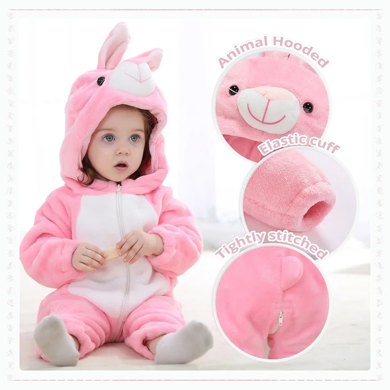 MICHLEY Halloween Costume Infant Baby Clothes Rompers Winter Flannel Hooded Bodysuits Pajamas Animals Overall Jumpsuit For Bebe