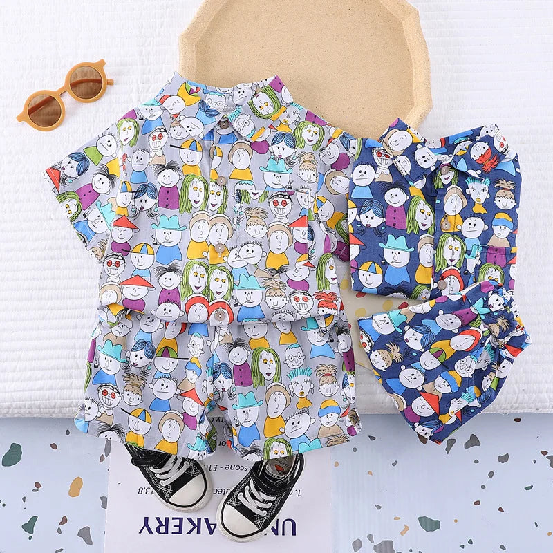 New Summer Baby Clothes Suit Children Boys Shirt Shorts 2Pcs/Sets Toddler Clothing Infant Casual Cartoon Costume Kids Tracksuits