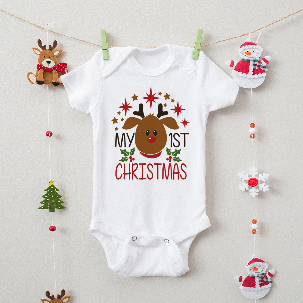 First Christmas Print Baby Bodysuits Boys Girls Xmas Cute Clothes Toddler Romper Newbron Christmas Gift Xmas Party Outfits