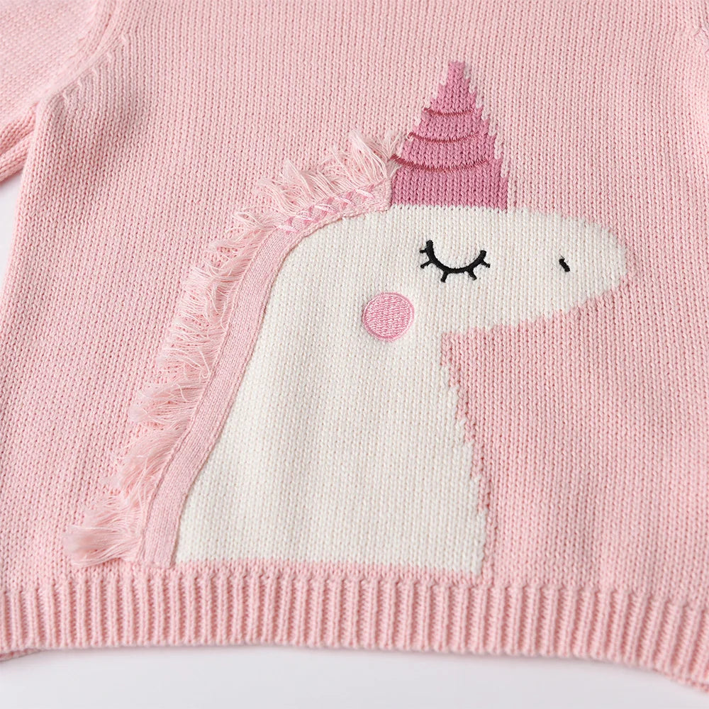 VIKITA Teengers Girls Sweater with Unicorn Kids Round Neck Autumn Spring Cozy Casual Pink Outfits Sweaters Children Clothing