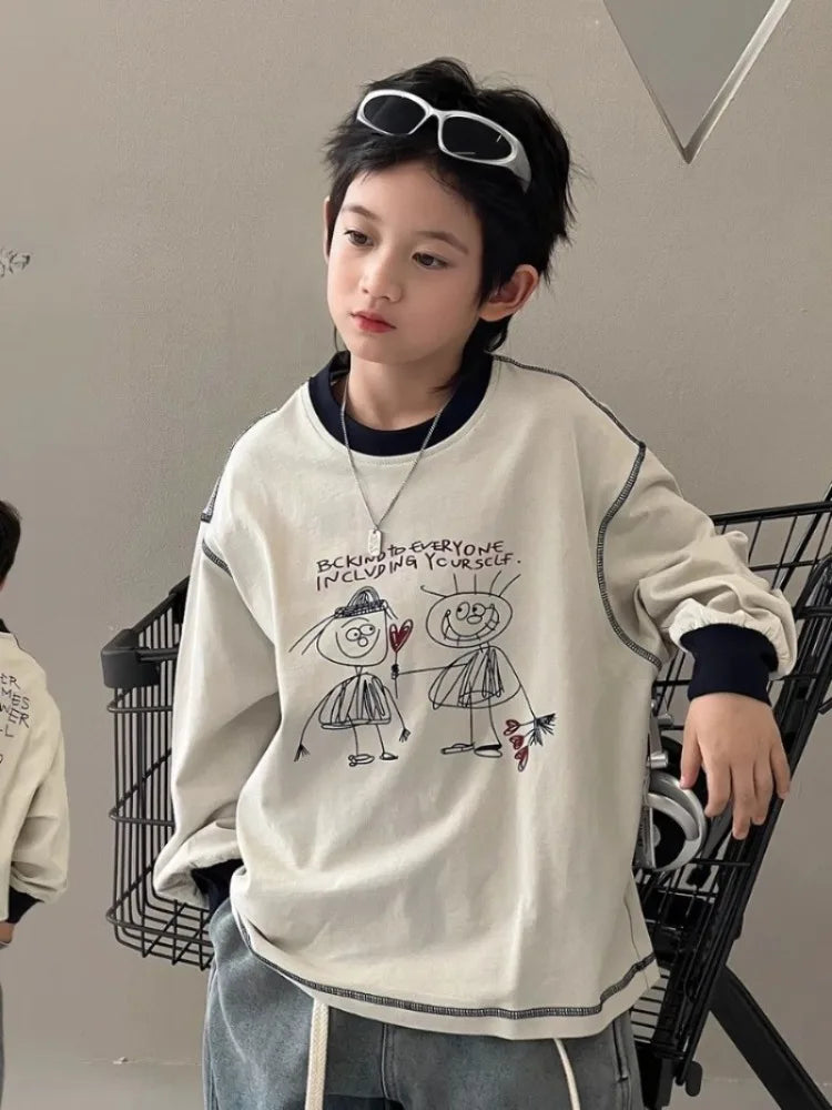Loose Letters T-shirt for Kids Boy Children's Clothes Boys' Outdoor Child Years Clothing Boys' 7 14 Korean 2025 Tshirt Top 12 8