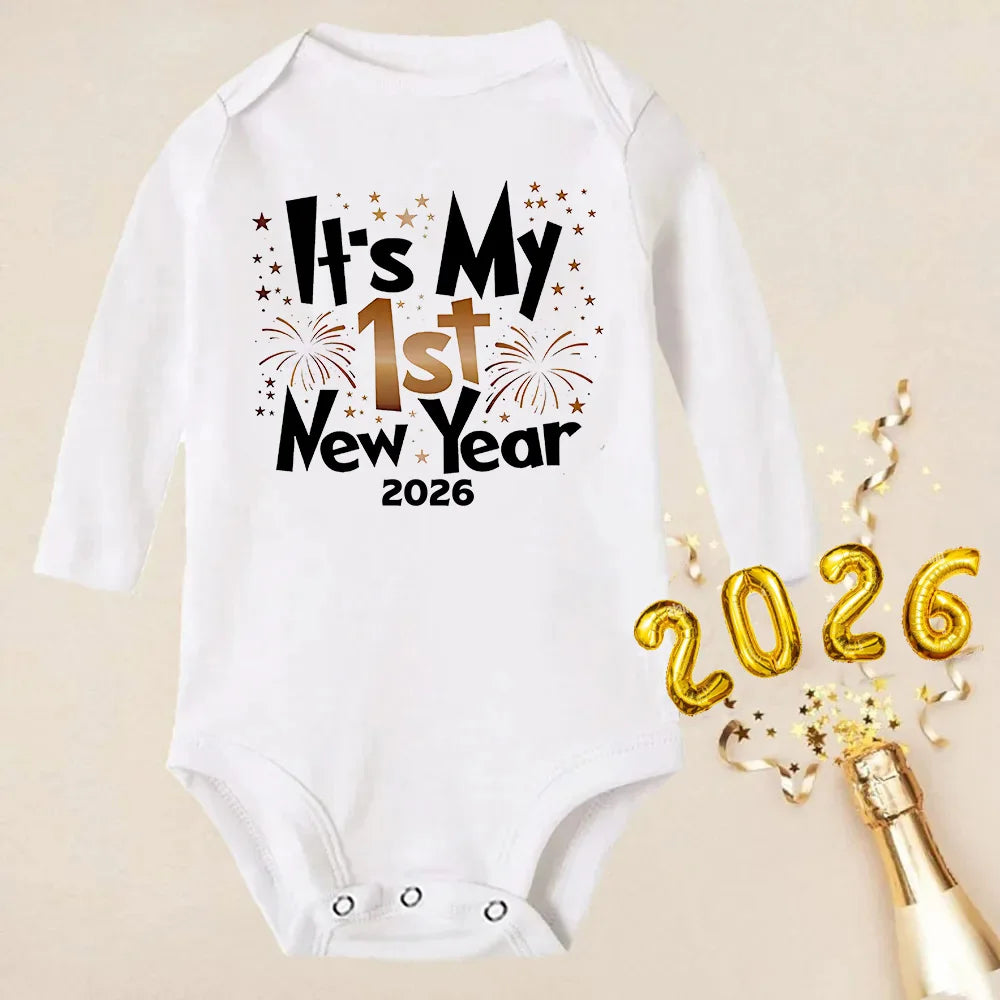 It's My 1st New Year 2026 Baby Rompers Newborn Long Sleeve Infant Jumpsuit First New Year Baby Bodysuit Toddler New Year Ropa