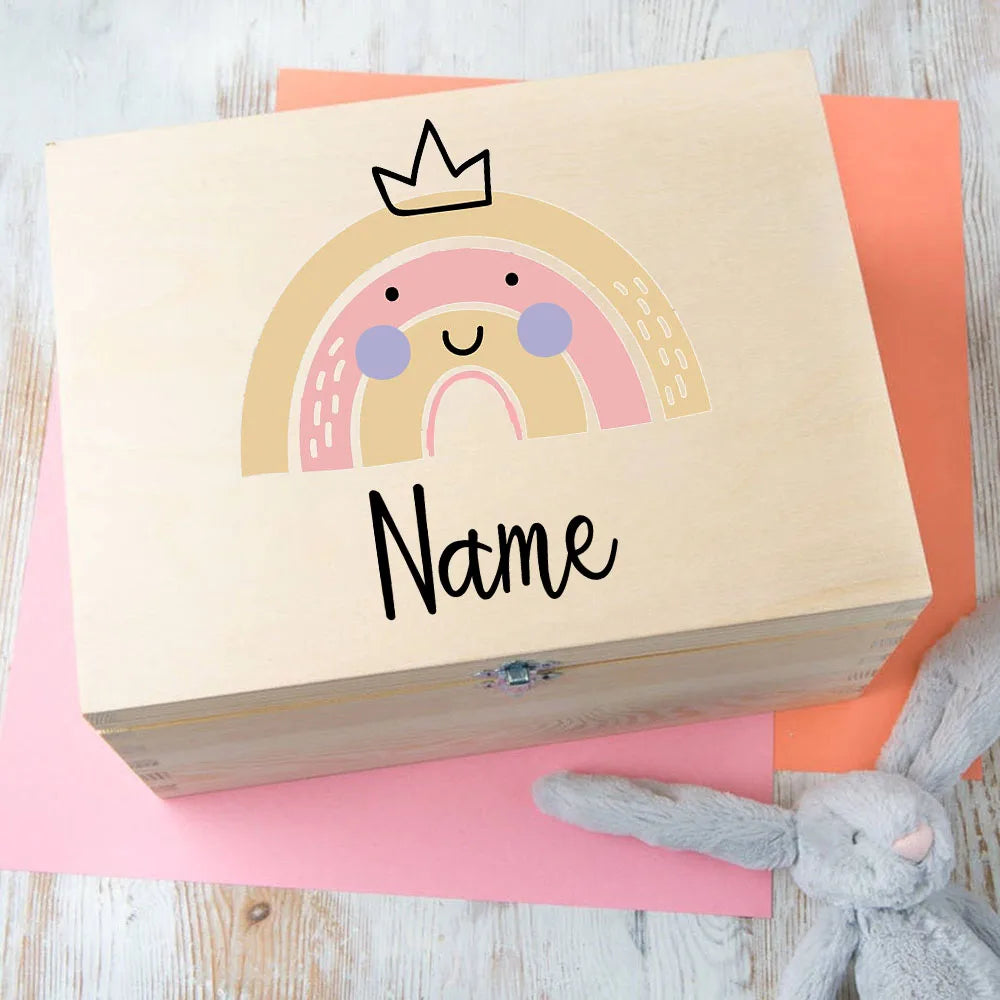Personalised Baby Rainbow Box Custom Wooden Infat Memory Box Toddler Keepsake Box Newborn Shower Present Baby Birth Stats Gift