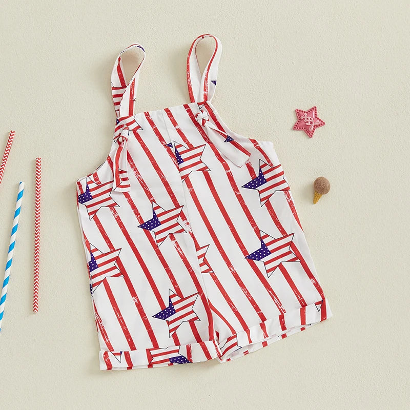 Infant Boys Patriotic Rompers American Flag Print Sleeveless Summer Bodysuits Jumpsuits for Independence Day