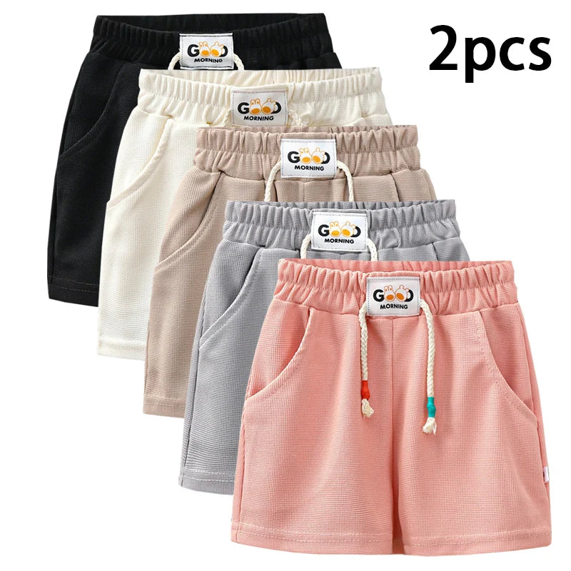 2pcs Summer Kids Shorts Boys Girls Solid Color Short Baby Solid Color Casual Pant Children Short Pant Sport Clothing Outwear
