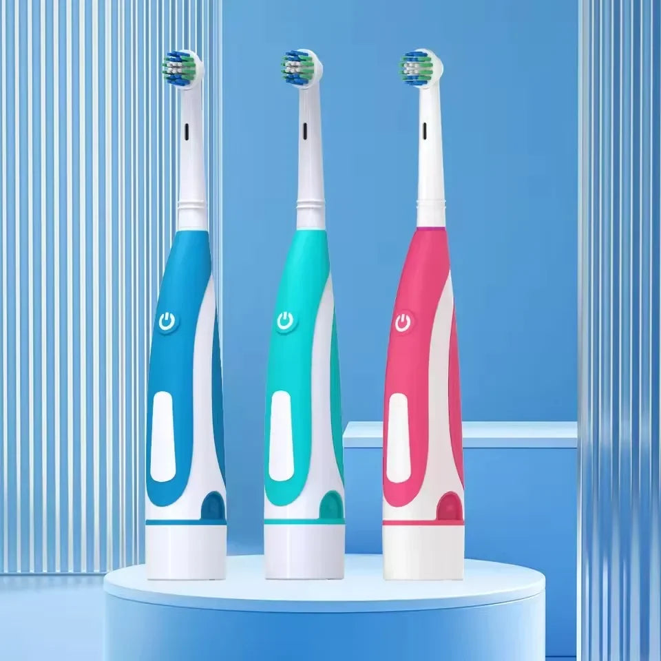 Electric Toothbrush Rounded 3D Heads Teeth Brush Soft Bristle Vibrate Rotation Gum Care Battery Power Teeth Whitening For Adults