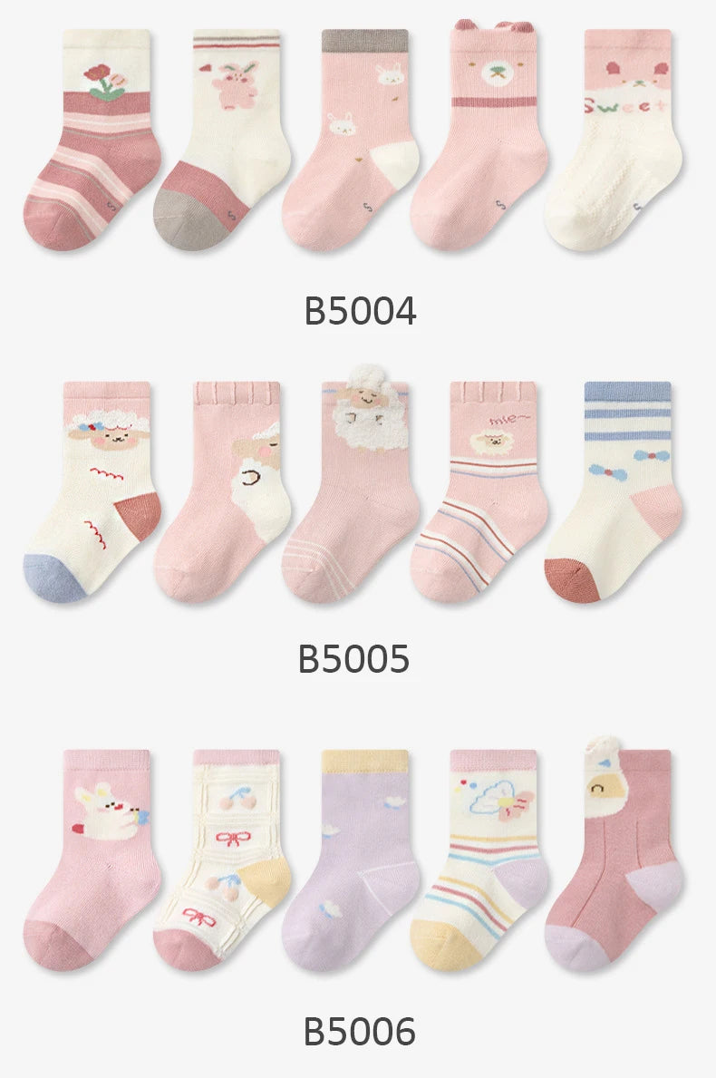 5 Pairs Kids Socks Cute Cartoon Warm Girls Socks Infant Children Girls Socks Soft Breathable Baby Socks For Girls