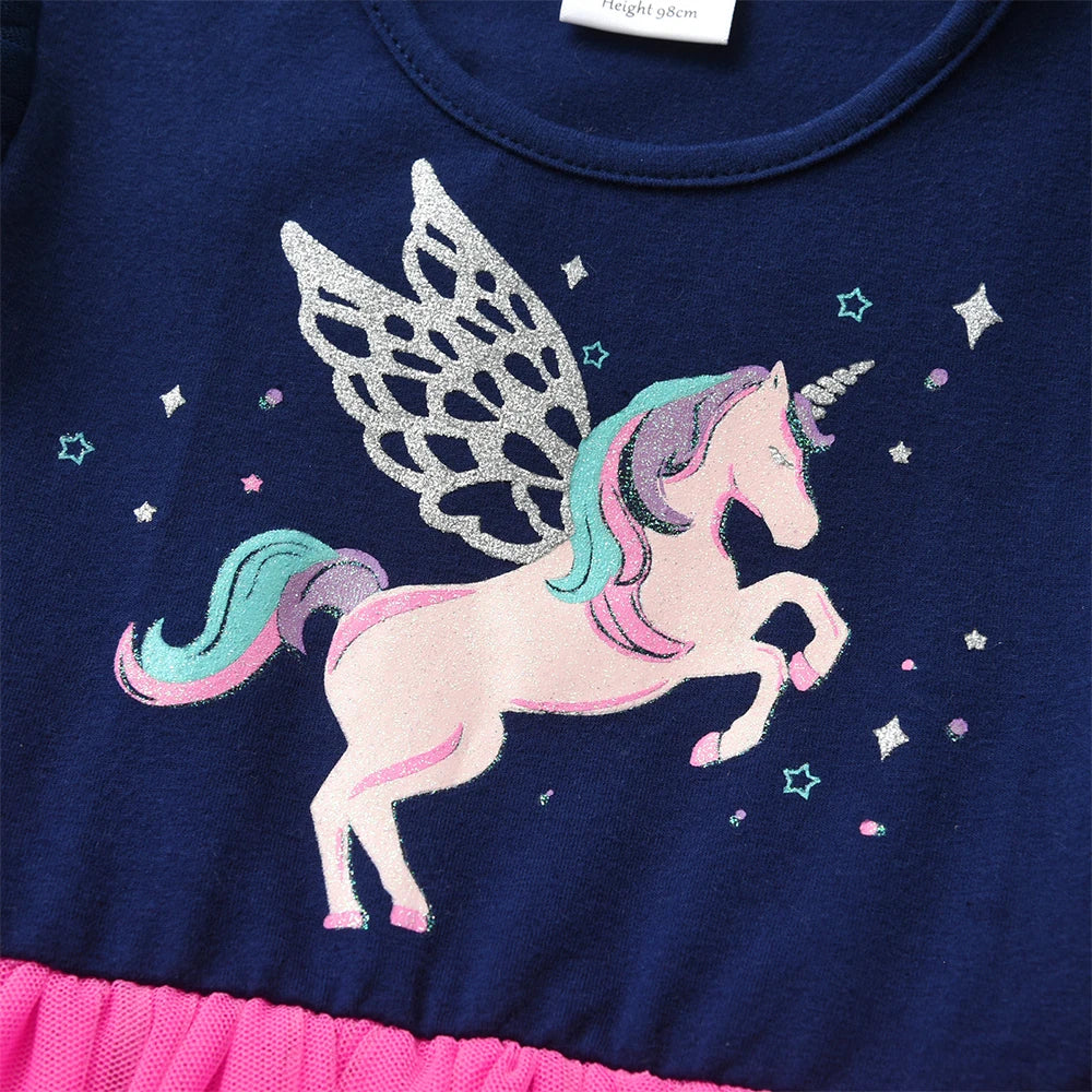 VIKITA Kids Girls Sleeveless Dress Unicorn Princess Casual Tulle Dress for Birthday Party Summer Prom Girls Clothes  3-8 Years