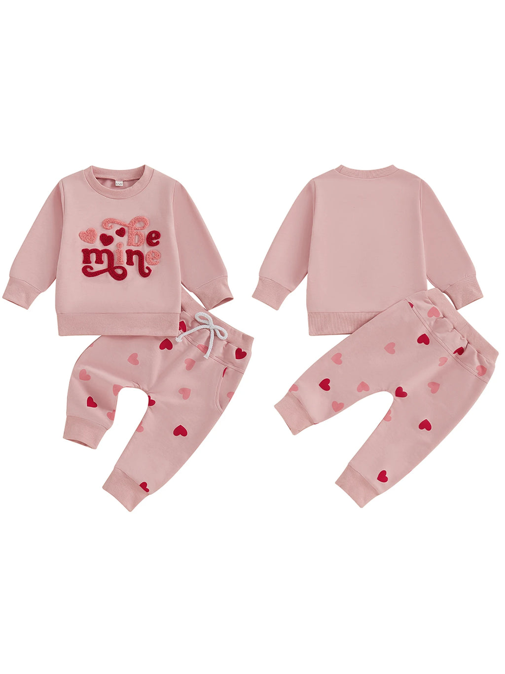 Toddler Girls 2-piece Set Adorable Long Sleeve Hoodie with Embroidered Letters and Heart Print Sweatpants Valentine s Day