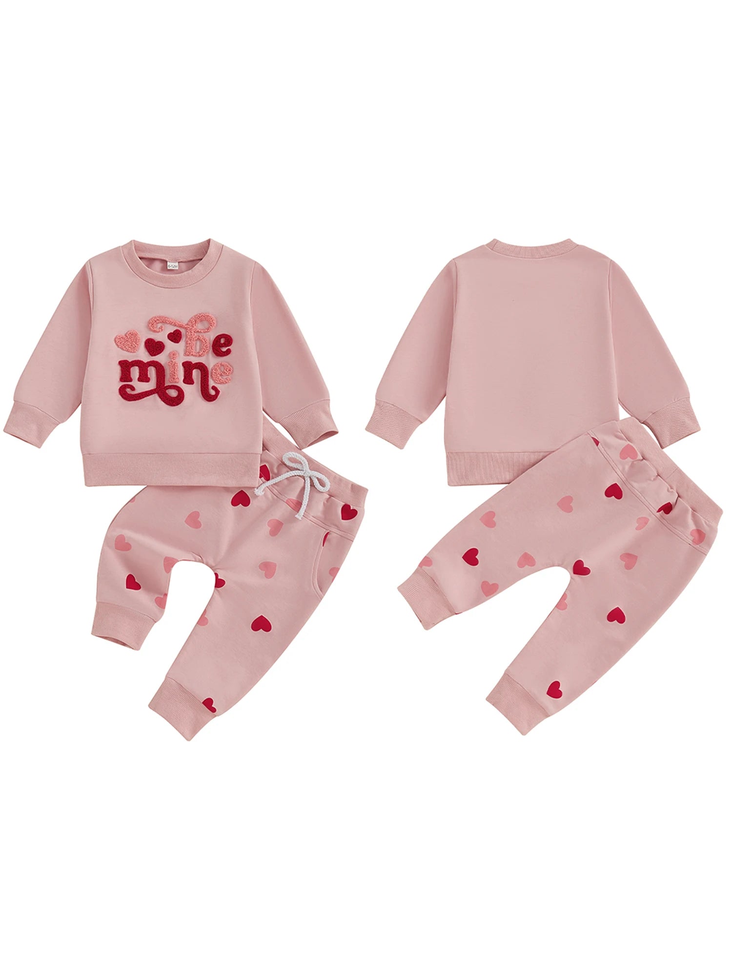 Toddler Girls 2-piece Set Adorable Long Sleeve Hoodie with Embroidered Letters and Heart Print Sweatpants Valentine s Day