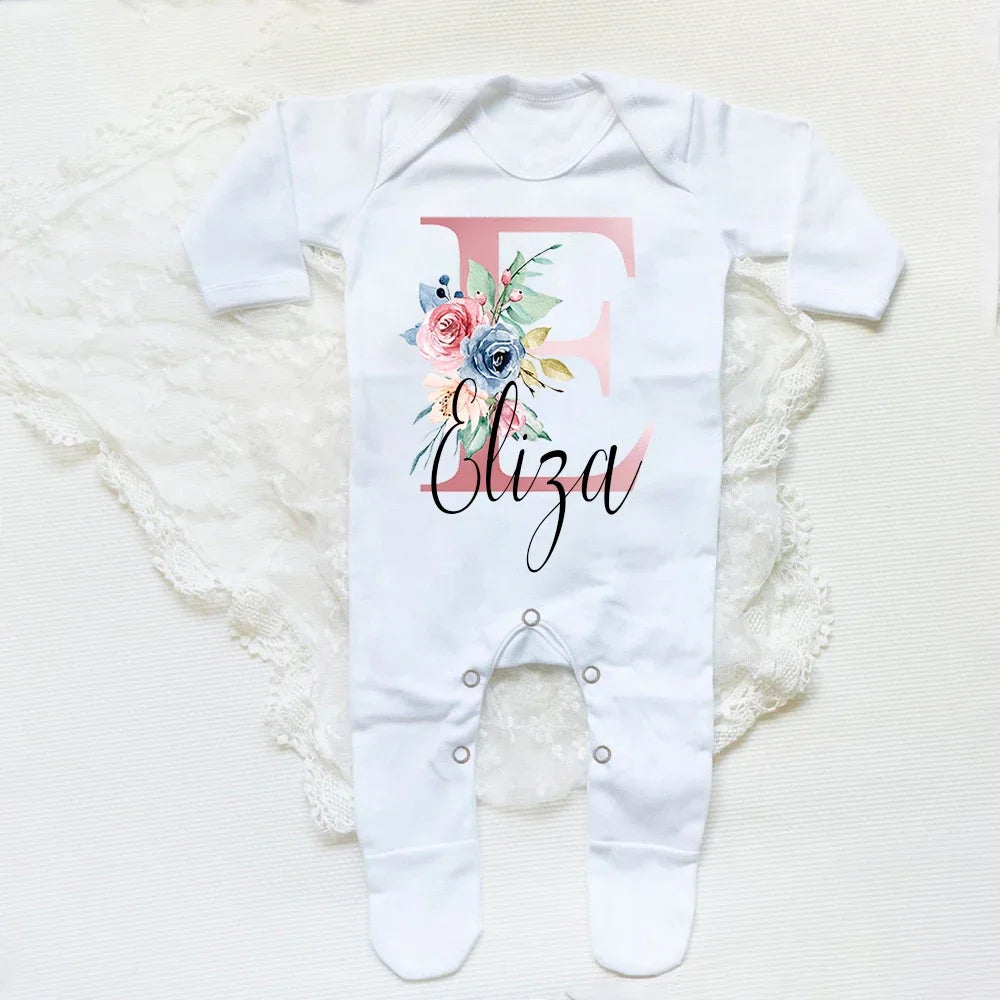 Personalised Babygrow Sleepsuit Flower Initial Infant Romper Baby Coming Home Outfit Newbron Shower Gift Baby Girls Sleepsuit