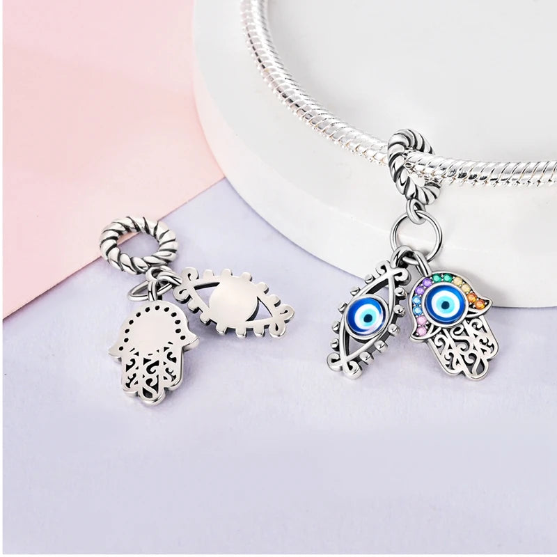 Hot Sales 925 Sterling Silver Charms Beads Devil's Eye Fatima's Hand Cross Beads Fit Original Bracelet Women DIY Jewelry Gifts