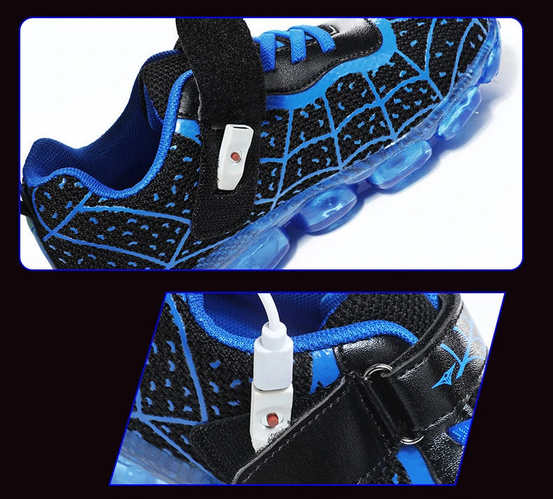 Disney Children Luminous PU Leather Red Shoes For Boys Girls LED Lighted Soft Baby Kids Sneakers Infant Tennis Size 25-35