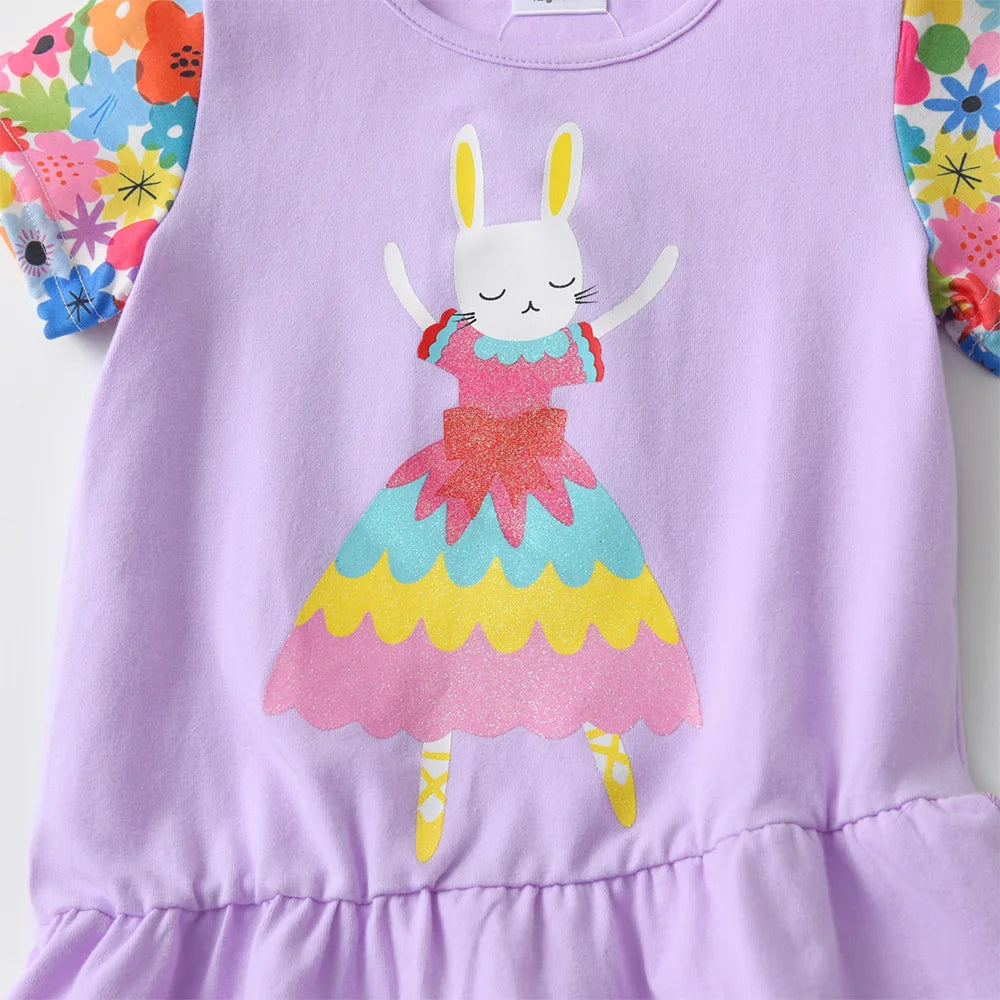 VIKITA Girls Clothing Sets for Summer Kids Rabbit Floral Print Cotton Short Sleeve T Shirt and Pants 2 Pcs Suit Clothes Sets