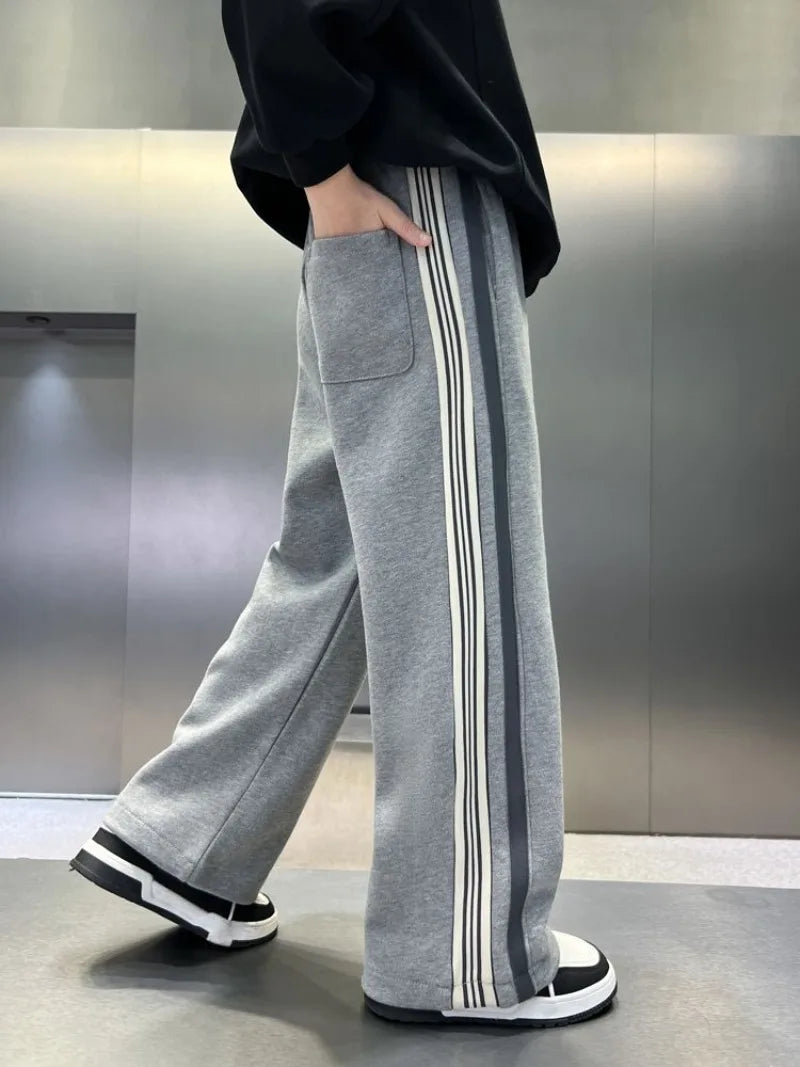 2025 New Release Boys' Wide-Leg Pants - Breathable Sporty Straight Leg for Boys 120-170cm, Spring Autumn Streetwear Casual Wear