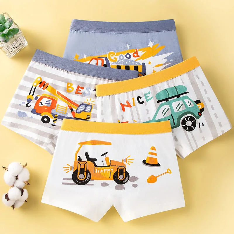 4/8 Pieces Boys Boxer Shorts High Quality Cotton Breathable Children Boxers Soft Boy Underwear Car Pattern Toddler Kids Knickers