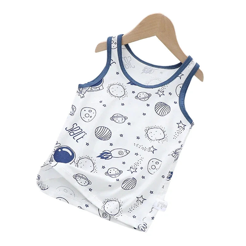2025 Summer Kids Tanks Top Children's Vest Baby Underwear Clothing Cartoon Printed Top Cotton T-shirt Boys Sleeveless Tank 0-8 Y
