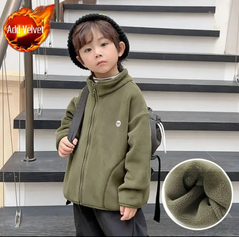Kids Girls Boys Baby Mid-Large Size Autumn-Winter Polar Fleece Layering Jacket Fleece Sweatshirt Top