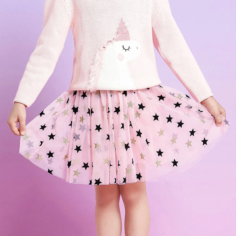 VIKITA Girls Star Sequins Appliqued Skirts Girls Birthday Party Prom Gwon Kids Mesh Tulle Pink Daily Casual Princess Mini Skirts