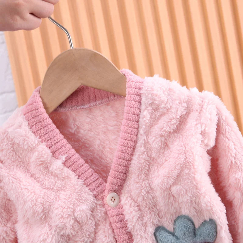 New Winter Baby Girls Clothes Suit Children Thick Warm Long Sleeved Pajama Top And Pants Toddler Casual Costume Kids Sleepwear