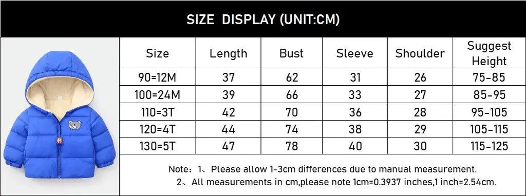 Winter Baby Boys Fleece Jacket For Kids Cartoon Bear Zipper Coat Autumn Boy Warm Hooded Down Jackets Children Outerwear Clothing