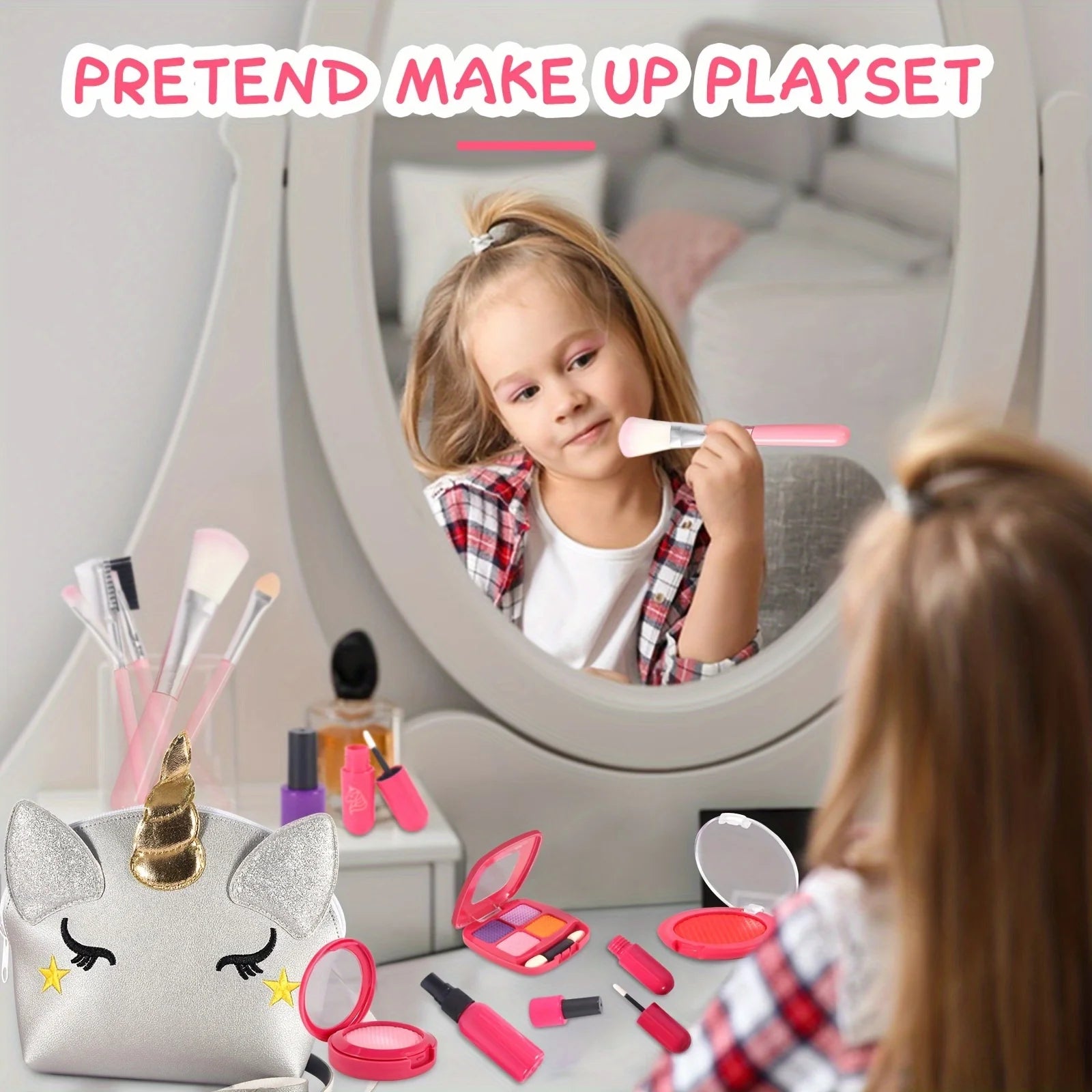 Girl Pretend Makeup for Toddlers Kids Play Makeup for Little Girls with Unicorn Purse Bag Toddler Makeup Kit Fake Make Up Toys
