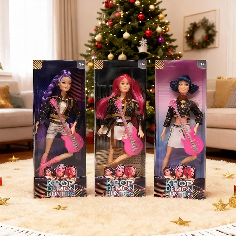 %%Christmas Gift Doll Anime K-Pop Demon Hunters Doll Rumi/Mira/Zoey Toy with Pink Guitar Colorful Light-Up Feature & Theme Song