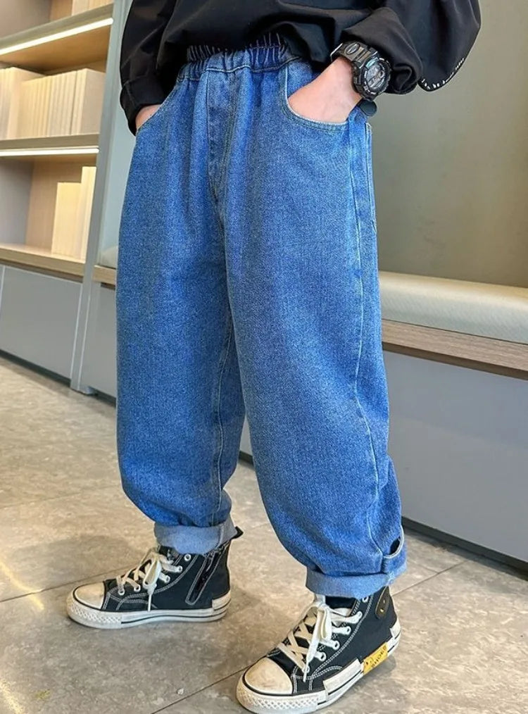 2025 New Boys' Denim Jeans 2025 Trendy Tween Boys Casual Long Pants Boys' Relaxed Fit Jeans Hot Sale