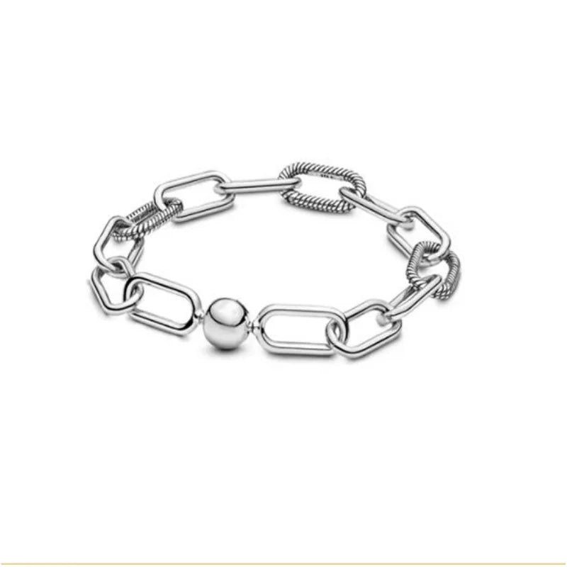 New 925Silver original 17-21CM Pearl Heart-Shaped Hard Ring Square Buckle Round Bracelet Fit for DIY Mini Birthday Jewelry Gifts