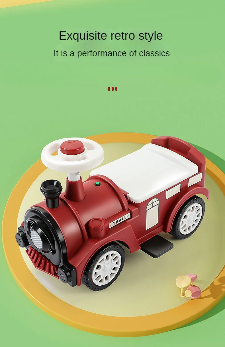 Kids Ride On Train with Lights & Music Under Seat Storage Gift for Toddlers Boys Girls Retro Balance Bike Balance Car Toy